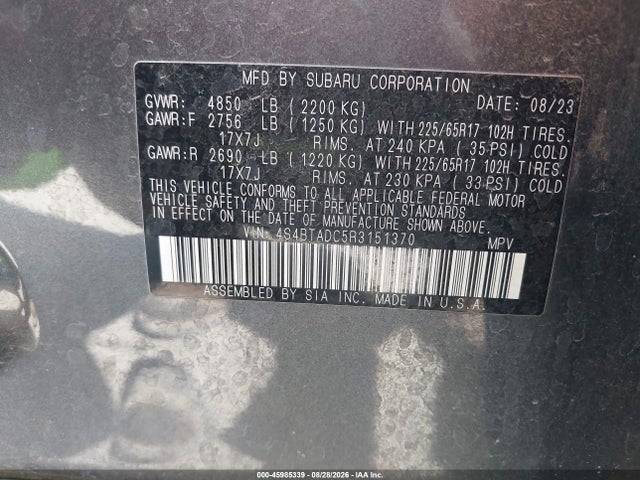 2024 Subaru Outback Premium მანქანა იყიდება აუქციონზე, vin: 4S4BTADC5R3151370, აუქციონის ნომერი: 45985339