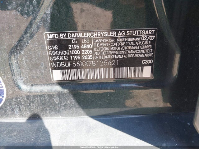 45985356 :رقم المزاد ، WDBUF56XX7B125621 vin ، 2007 Mercedes-benz E 350 مزاد بيع