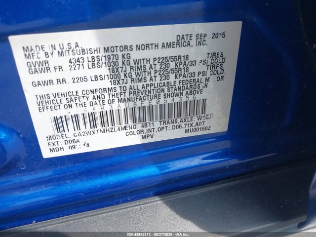 Aukcja sprzedaży 2015 Mitsubishi Outlander Sport Es, vin: 4A4AR3AU8FE054356, numer aukcji: 45985373