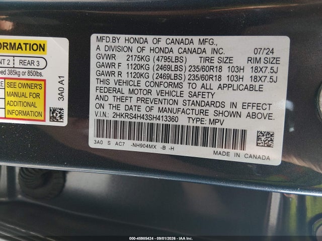 Продаж на аукціоні авто 2025 Honda Cr-v Ex Awd, vin: 2HKRS4H43SH413360, номер лоту: 45985424