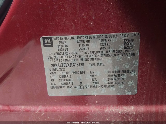 Продаж на аукціоні авто 2018 Gmc Terrain Sle, vin: 3GKALTEVXJL318170, номер лоту: 45985436