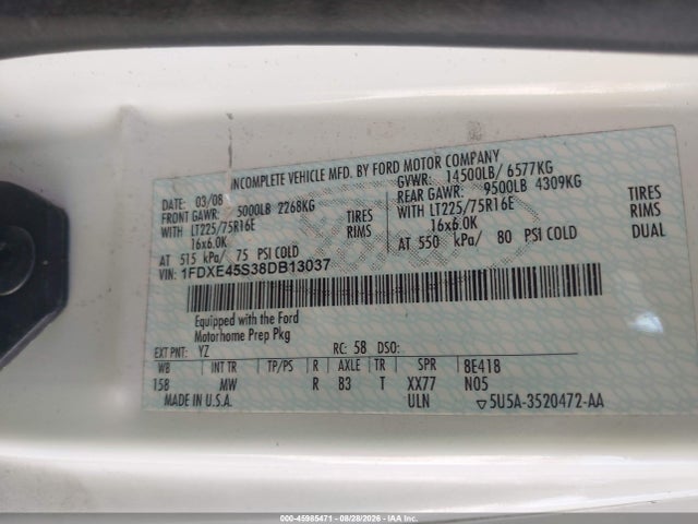 Aukcja sprzedaży 2009 Ford E-450 Cutaway, vin: 1FDXE45S38DB13037, numer aukcji: 45985471