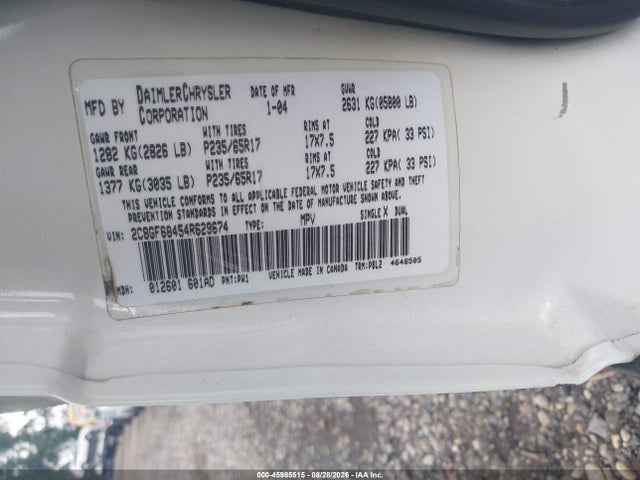 Aukcja sprzedaży 2004 Chrysler Pacifica, vin: 2C8GF68454R629674, numer aukcji: 45985515