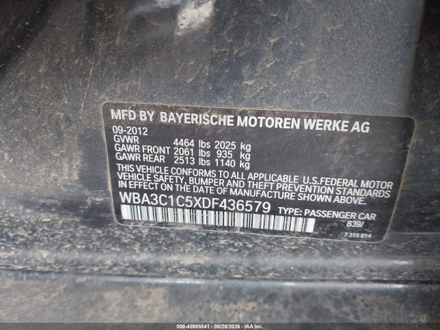 45985541 :رقم المزاد ، WBA3C1C5XDF436579 vin ، 2013 Bmw 328i مزاد بيع