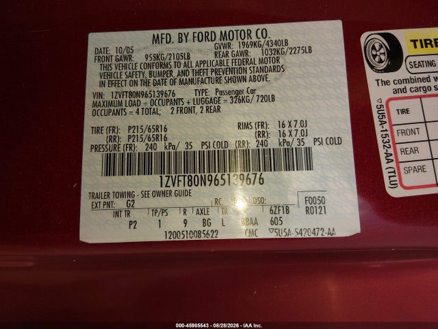 Продажа на аукционе авто 2006 Ford Mustang V6, vin: 1ZVFT80N965139676, номер лота: 45985543
