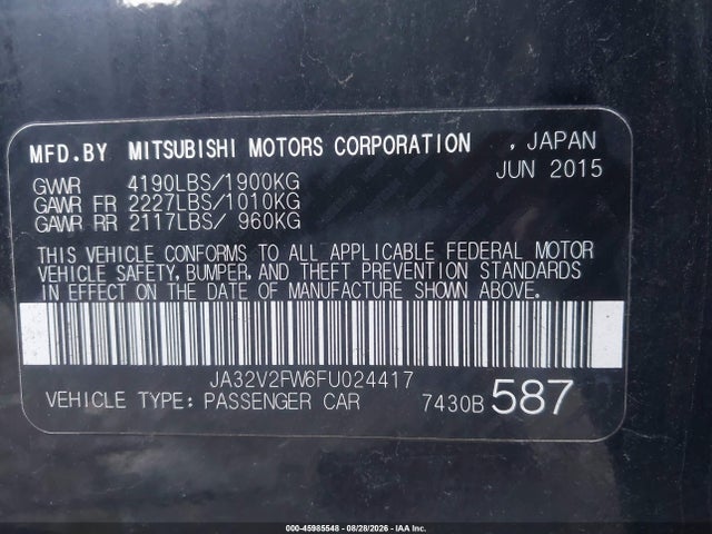 2015 Mitsubishi Lancer Se მანქანა იყიდება აუქციონზე, vin: JA32V2FW6FU024417, აუქციონის ნომერი: 45985548