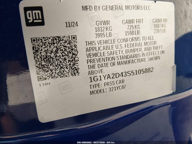 Продажа на аукционе авто 2025 Chevrolet Corvette Stingray Rwd  1lt, vin: 1G1YA2D43S5105882, номер лота: 45985562