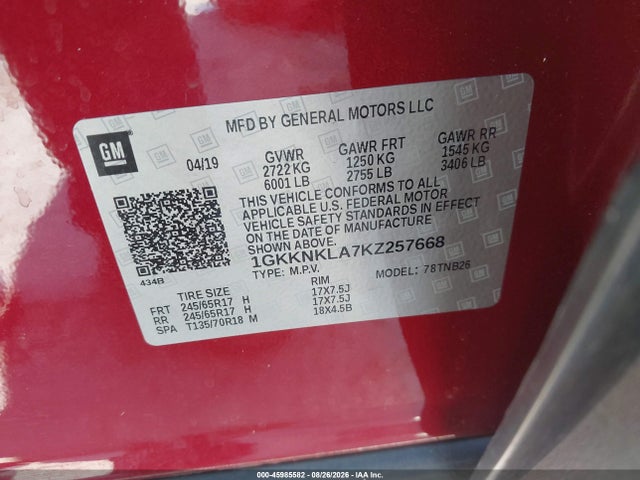 GMC Acadia Sle-1 2019 1GKKNKLA7KZ257668 Image 9