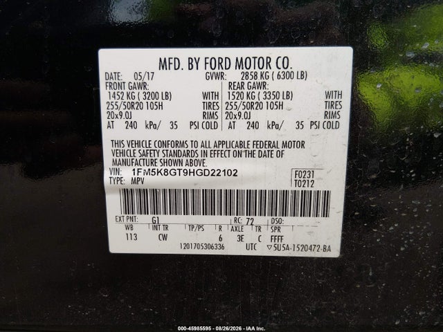 1FM5K8GT9HGD22102 Ford EXPLORER SPORT