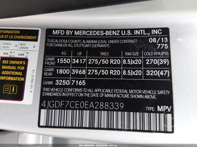 Mercedes-Benz Gl 450 4matic 2014 4JGDF7CE0EA288339 Image 9