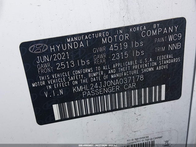 Aukcja sprzedaży 2022 Hyundai Sonata Hybrid Blue, vin: KMHL24JJ0NA037178, numer aukcji: 45985601