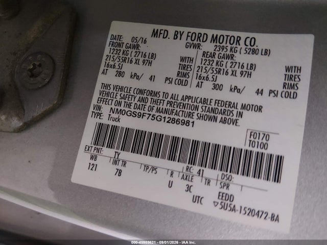 Продаж на аукціоні авто 2016 Ford Transit Connect Xlt, vin: NM0GS9F75G1286981, номер лоту: 45985621