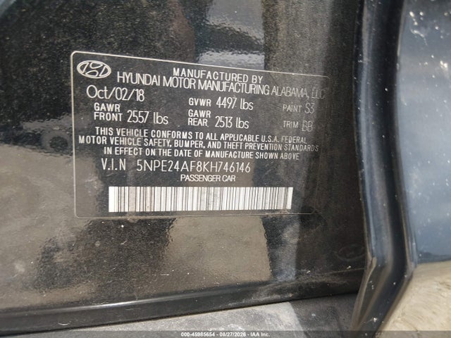Продаж на аукціоні авто 2019 Hyundai Sonata Se, vin: 5NPE24AF8KH746146, номер лоту: 45985654
