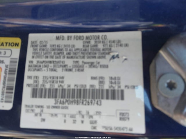 Продаж на аукціоні авто 2015 Ford Fusion Se, vin: 3FA6P0H98FR269743, номер лоту: 45985658