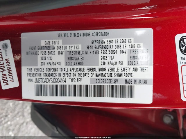 Продажа на аукционе авто 2018 Mazda Cx-9 Grand Touring, vin: JM3TCADY3J0204164, номер лота: 45985669