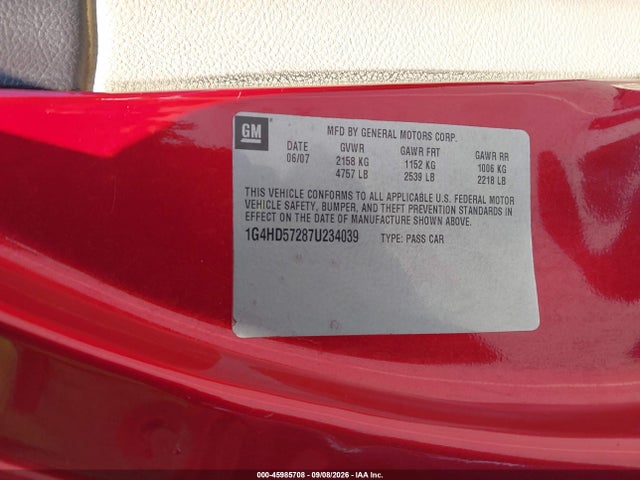2007 Buick Lucerne Cxl მანქანა იყიდება აუქციონზე, vin: 1G4HD57287U234039, აუქციონის ნომერი: 45985708