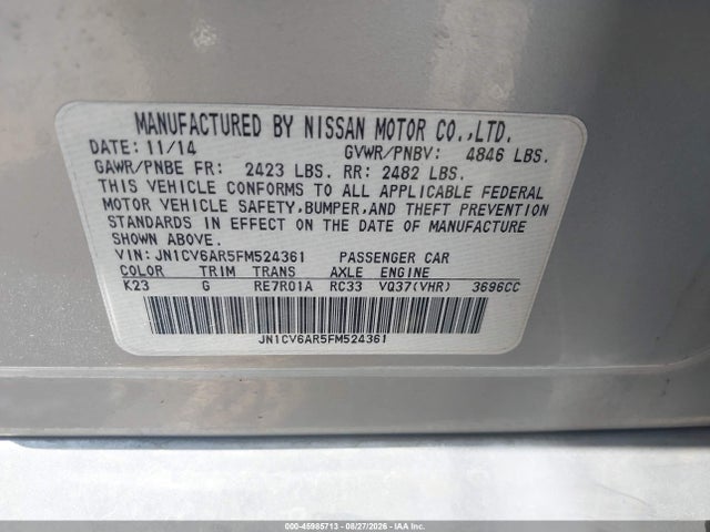 Продажа на аукционе авто 2015 Infiniti Q40, vin: JN1CV6AR5FM524361, номер лота: 45985713