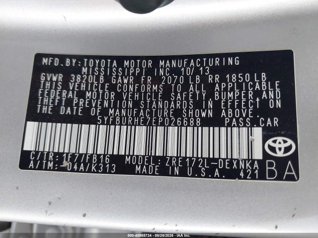 Toyota COROLLA LE 2014 5YFBURHE7EP026688 Image 9