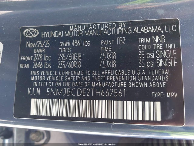 Hyundai TUCSON SEL 2026 5NMJBCDE2TH662561 Image 9