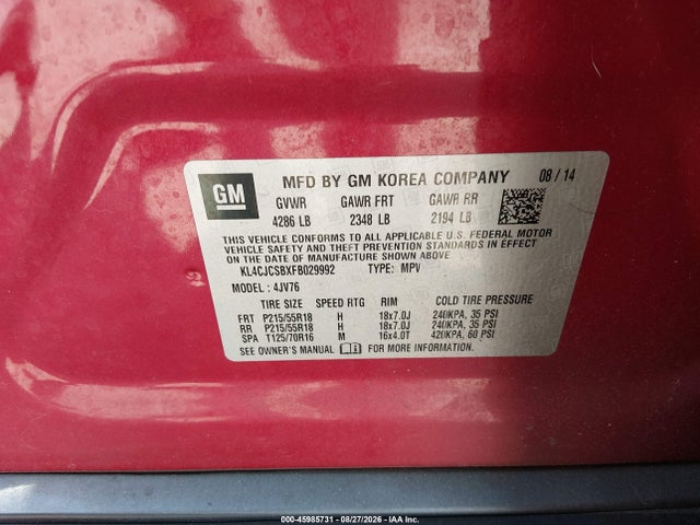 Продажа на аукционе авто 2015 Buick Encore Leather, vin: KL4CJCSBXFB029992, номер лота: 45985731