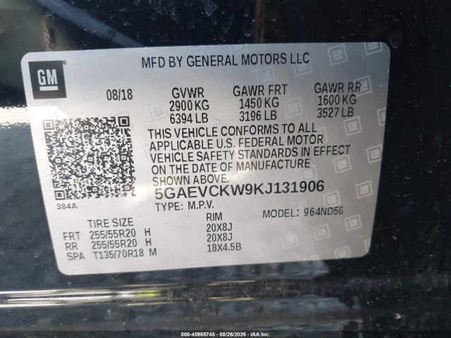 Aukcja sprzedaży 2019 Buick Enclave Awd Avenir, vin: 5GAEVCKW9KJ131906, numer aukcji: 45985745