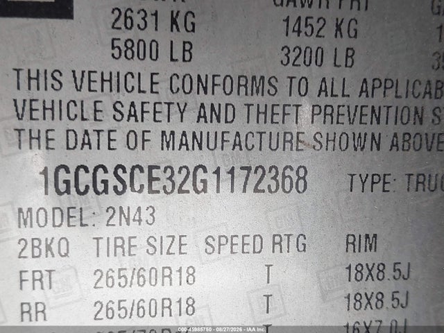 2016 Chevrolet Colorado Lt მანქანა იყიდება აუქციონზე, vin: 1GCGSCE32G1172368, აუქციონის ნომერი: 45985750