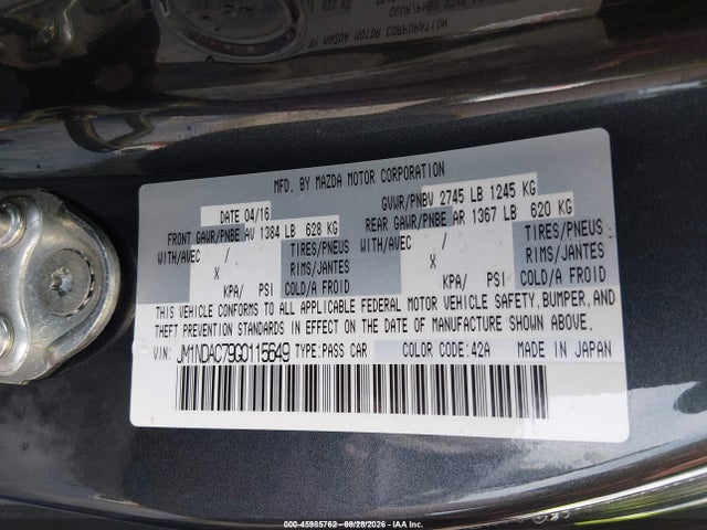 Продажа на аукционе авто 2016 Mazda Mx-5 Miata Club, vin: JM1NDAC79G0115649, номер лота: 45985762