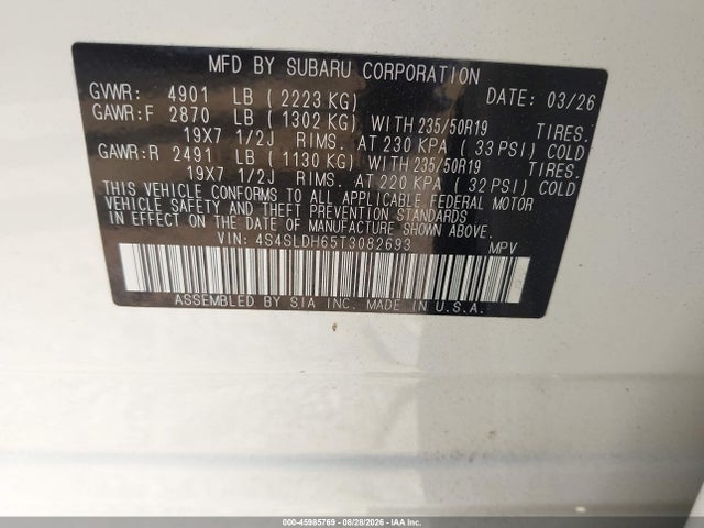 45985769 :رقم المزاد ، 4S4SLDH65T3082693 vin ، 2026 Subaru Forester Sport مزاد بيع