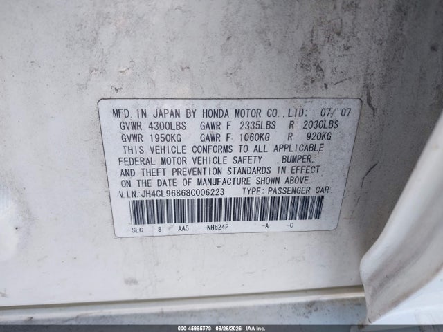 45985773 :رقم المزاد ، JH4CL96868C006223 vin ، 2008 Acura Tsx مزاد بيع