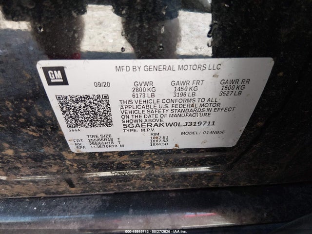 45985783 :رقم المزاد ، 5GAERAKW0LJ319711 vin ، 2020 Buick Enclave Fwd Preferred مزاد بيع