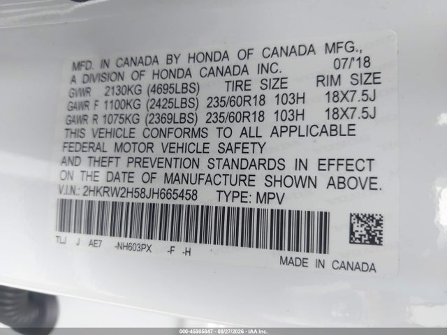 Honda CR-V EX 2018 2HKRW2H58JH665458 Image 9