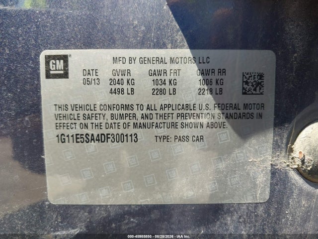 2013 Chevrolet Malibu 2lt მანქანა იყიდება აუქციონზე, vin: 1G11E5SA4DF300113, აუქციონის ნომერი: 45985850
