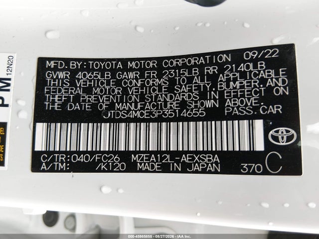2023 Toyota Corolla Se მანქანა იყიდება აუქციონზე, vin: JTDS4MCE3P3514655, აუქციონის ნომერი: 45985855