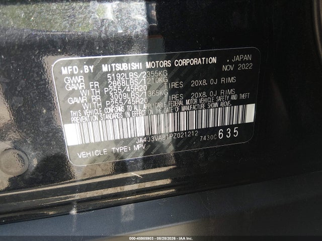 Продаж на аукціоні авто 2023 Mitsubishi Outlander Sel 2.5 2wd/sel Black Edition 2wd, vin: JA4J3VA81PZ021212, номер лоту: 45985903