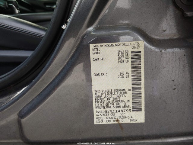 2020 Nissan Altima Sl Fwd მანქანა იყიდება აუქციონზე, vin: 1N4BL4EV7LC148795, აუქციონის ნომერი: 45985925