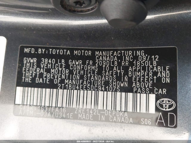 Продажа на аукционе авто 2013 Toyota Corolla L, vin: 2T1BU4EE5DC941075, номер лота: 45985931