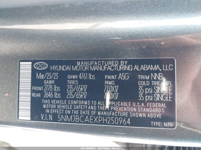 Aukcja sprzedaży 2023 Hyundai Tucson Sel, vin: 5NMJBCAEXPH250964, numer aukcji: 45985937