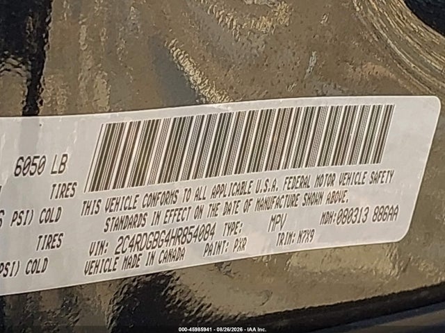 45985941 :رقم المزاد ، 2C4RDGBG4HR854084 vin ، 2017 Dodge Grand Caravan Se Plus مزاد بيع