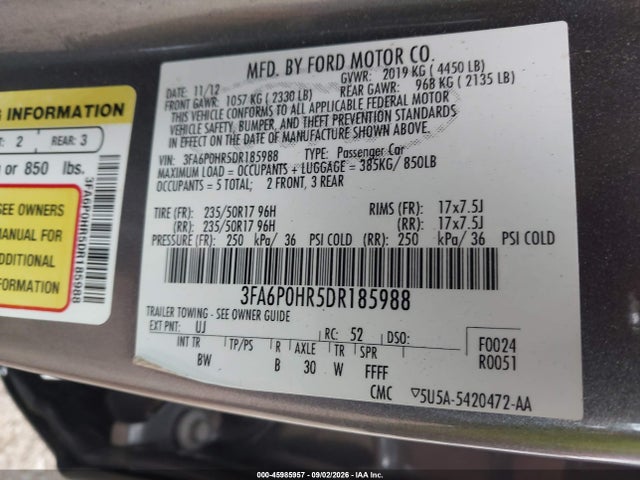 Aukcja sprzedaży 2013 Ford Fusion Se, vin: 3FA6P0HR5DR185988, numer aukcji: 45985957