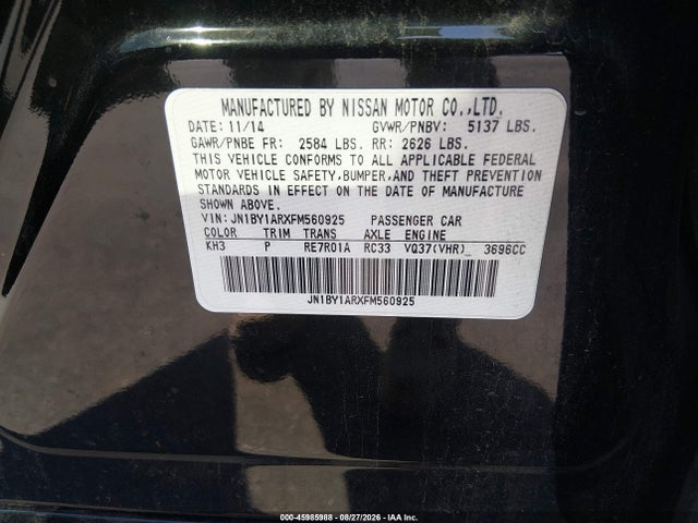 Aukcja sprzedaży 2015 Infiniti Q70 3.7x, vin: JN1BY1ARXFM560925, numer aukcji: 45985988