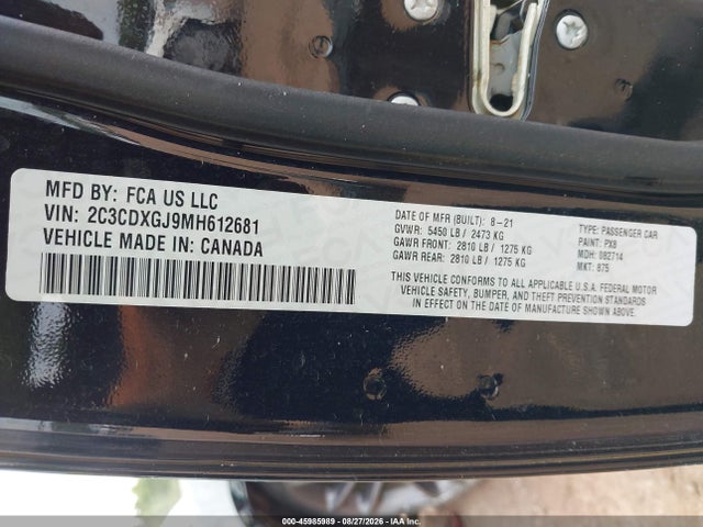 Продаж на аукціоні авто 2021 Dodge Charger Scat Pack Rwd, vin: 2C3CDXGJ9MH612681, номер лоту: 45985989