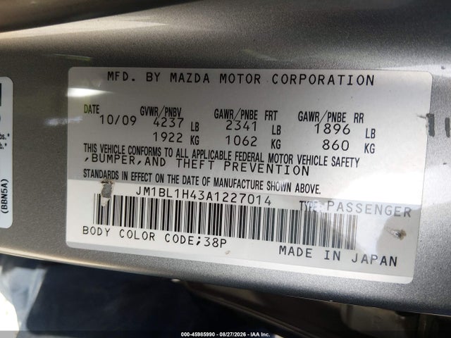 Aukcja sprzedaży 2010 Mazda Mazdaspeed3 Sport, vin: JM1BL1H43A1227014, numer aukcji: 45985990