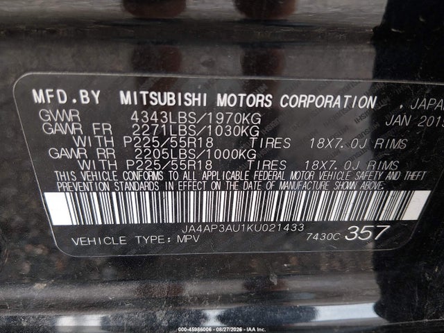 Продажа на аукционе авто 2019 Mitsubishi Outlander Sport 2.0 Es, vin: JA4AP3AU1KU021433, номер лота: 45986006
