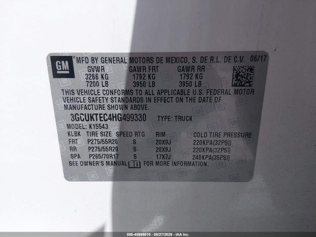 Aukcja sprzedaży 2017 Chevrolet Silverado 1500 High Country, vin: 3GCUKTEC4HG499330, numer aukcji: 45986010
