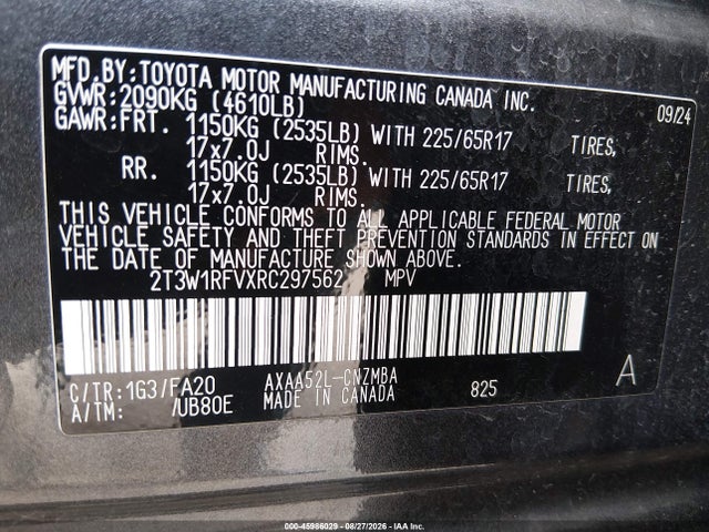 2024 Toyota Rav4 Xle მანქანა იყიდება აუქციონზე, vin: 2T3W1RFVXRC297562, აუქციონის ნომერი: 45986029