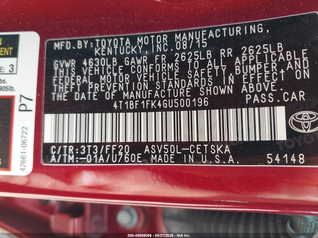 Toyota CAMRY SE 2016 4T1BF1FK4GU500196 Image 9