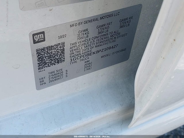 Aukcja sprzedaży 2023 Chevrolet Silverado 1500 4wd  Short Bed Custom, vin: 1GCPDBEK0PZ109427, numer aukcji: 45986075