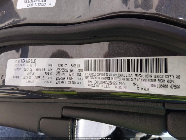 45986098 :رقم المزاد ، 1C4PJLDB6GW200185 vin ، 2016 Jeep Cherokee Limited مزاد بيع
