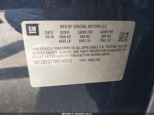Auction sale of the 2017 Chevrolet Malibu Ls, vin: 1G1ZB5ST7HF140912, lot number: 45986118