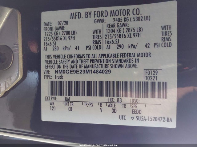 Продажа на аукционе авто 2021 Ford Transit Connect Xl Passenger, vin: NM0GE9E23M1484029, номер лота: 45986128